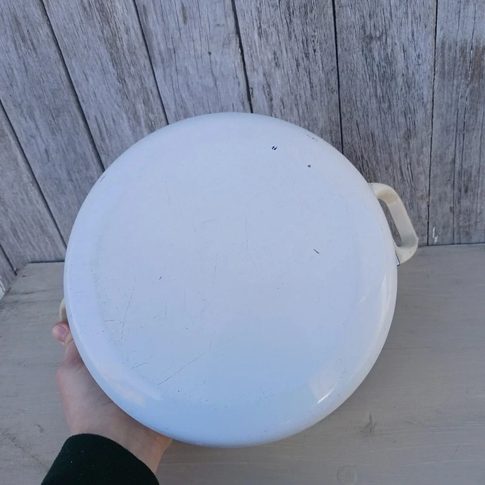 Vintage Enamel Strawberry Cookware Set‎ White Pot and Pan Floral Pattern